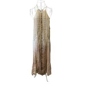 NWOT Free People Embroidered Floral Sequence Maxi Boho Dress Cream Tan White 0